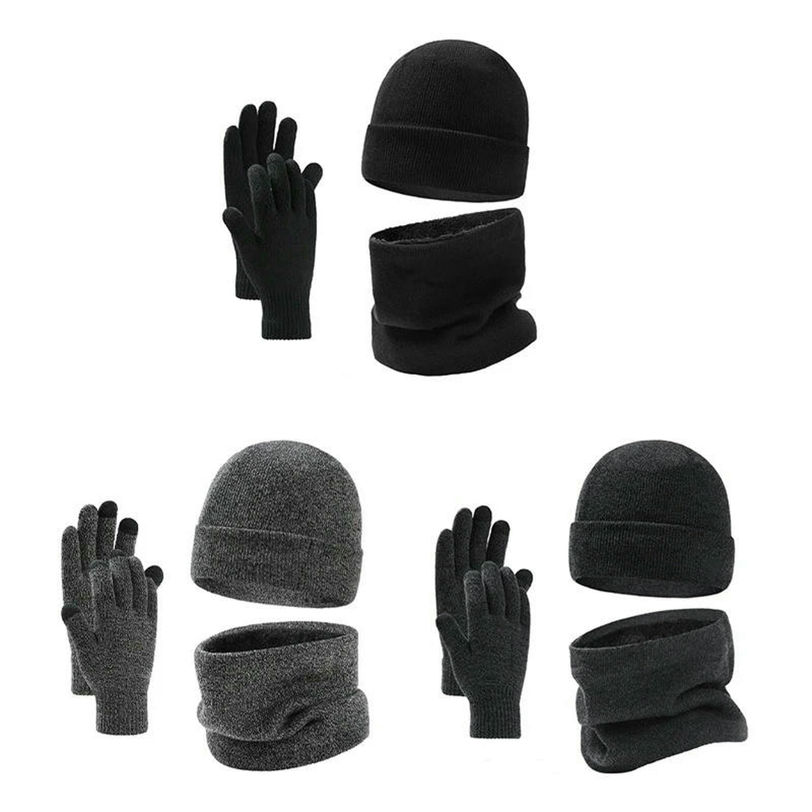 Mütze,Schal & Handschuh-Sets Herbst Winter Outdoor Warm Gebürstet Herren Beanie Mütze Schal Handschuhe 3-teiliges Set Winddicht Strickring-grau3-einheitsgröße