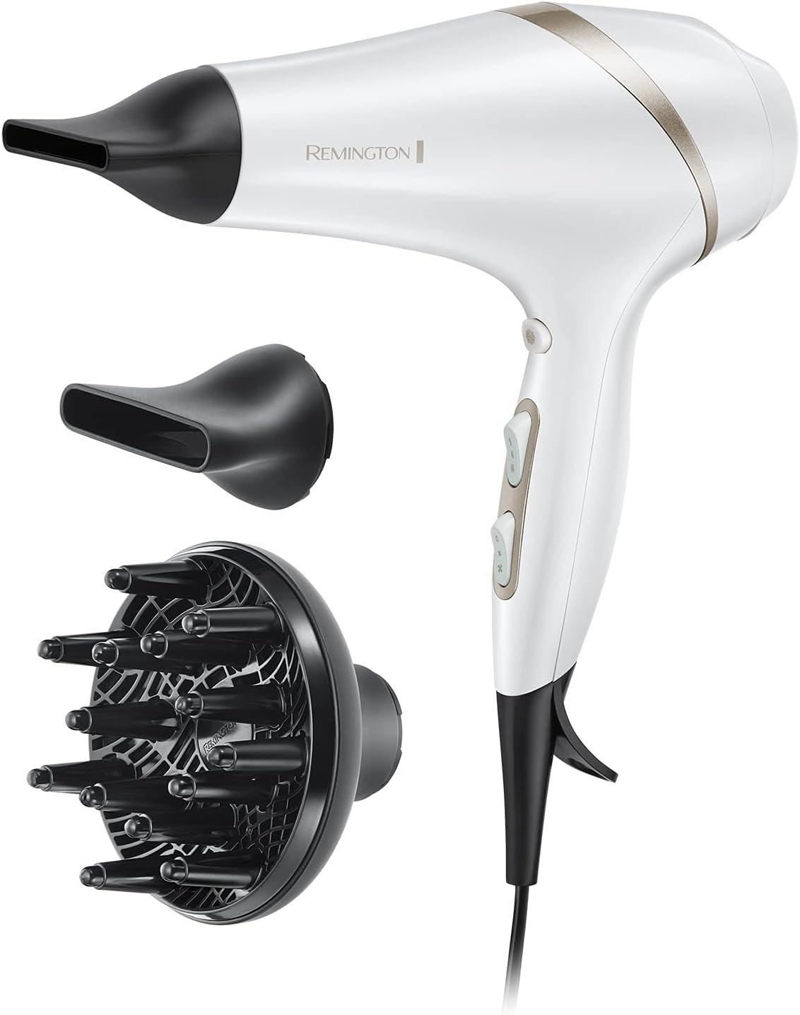 Remington Hydraluxe Hair Dryer (Micro-Conditioners to Help Balance Moisture, Hydracare Temperature Setting for Healthy Hair, Diffuser, Slim Styling & Wide Concentrators, Powerful, Ionic, 2300W) AC8901