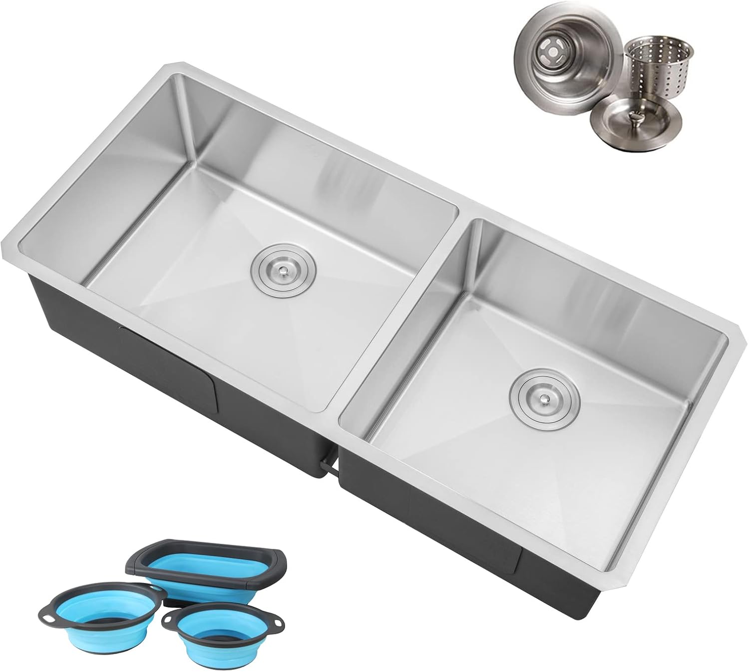 42 in. x 19 in. x 10 in. 16-Gauge Stainless Steel Undermount 60/40 Offset Double Bowl Kitchen Sink with Strainers
