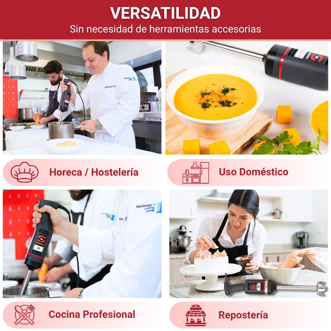 YOMMAK Batidora Profesional Sammic XM-22 – 300W, Batidora Brazo Industrial de Mano – Hasta 15L – Ideal para Cocina Profesional Hosteleria Horeca y Repostería – Trituradora Compacta y Duradera