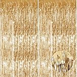 2pcs 3.2 x 8.3ft Glitter Champagne Gold Tinsel Curtain Streamers Door Fringe Foil Curtain Backdrop Birthday Party Decorations for Girls Women Hen Do Engagement Graduation Party Decor Banner