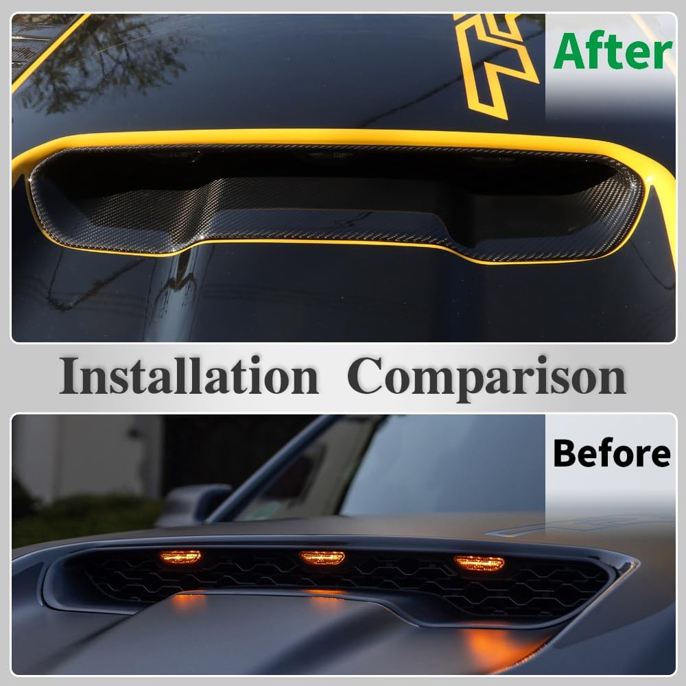 Car Front Hood Scoop Air Intake Grille for Dodge Ram 1500 TRX RHO Pickup Truck 2019 2020 2021 2022 2023, Genuine Carbon Fiber Turbo Hood Airvent Filter Outlet Trim