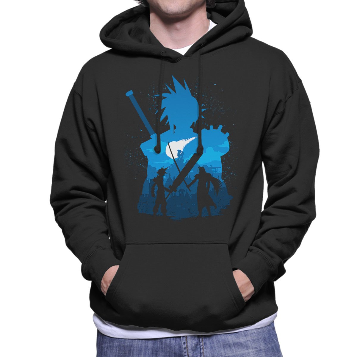 Cloud City 7 Final Fantasy Battle Silhouette Men's Hooded Sweatshirt Black