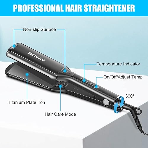 Miniatura 7 de Bcway Plancha de cabello profesional plancha plana de titanio flotante extra grande de 216 pulgadas para el cabello plancha alisadora de Negro