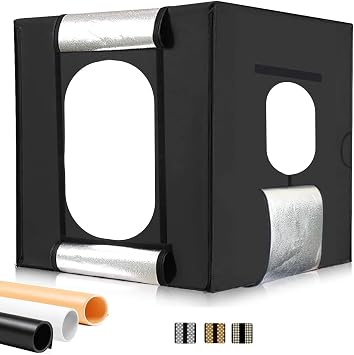 Photography Box, 19.7 x 19.7 x 19.7 inches 50 x 50 x 50 cm, LED Light Included, 336 PCS, Foldable, 3 Color Modes, Shooting Kit, Shooting Booth, Adjustable Brightness, Simple Studio, Includes