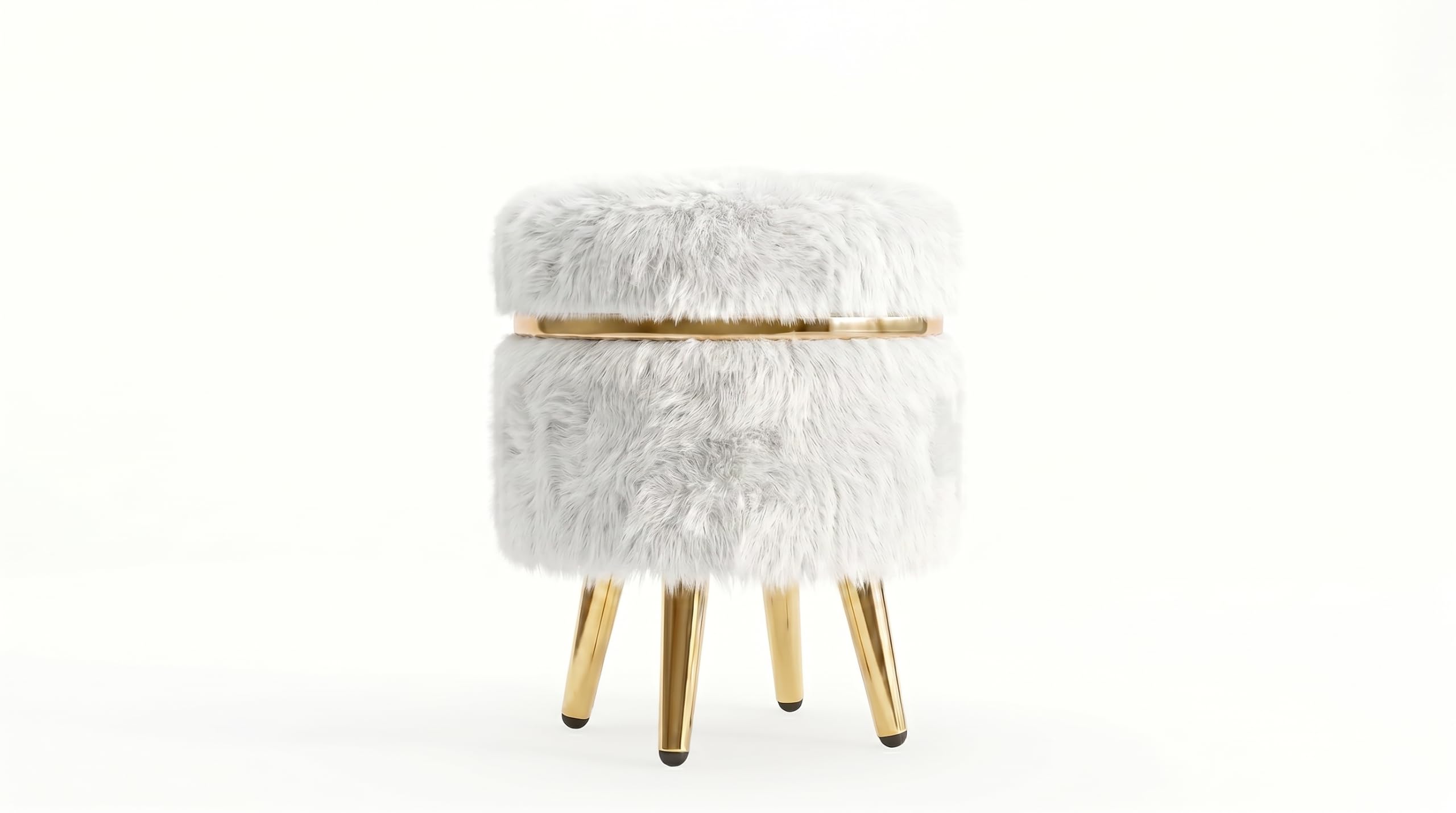 Faux Fur Ottoman (White)-image-17