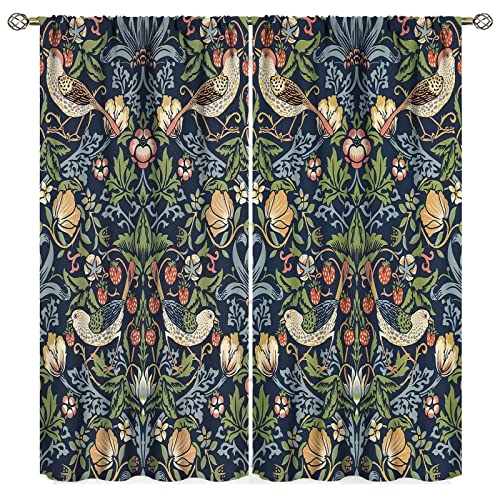 Vintage Botanical Art Window Curtains with Floral Patterns for Living Room Bedroom - 52x84in, 2 Panels - Custom