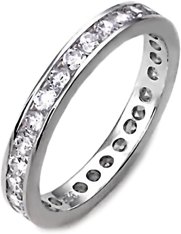 Trustmark Silver 0.8ct Brilliant-cut Ice on Fire CZ Wedding Eternity Band Ring, Kristen 3051B