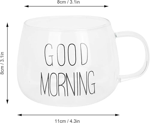 Miniatura 2 de Taza de café transparente, 3.1 x 4.3 in 3.1 x 4.3 pulgadas, patrón de "Buenos días", cilíndrico transparente, resistente al calor, taza de leche