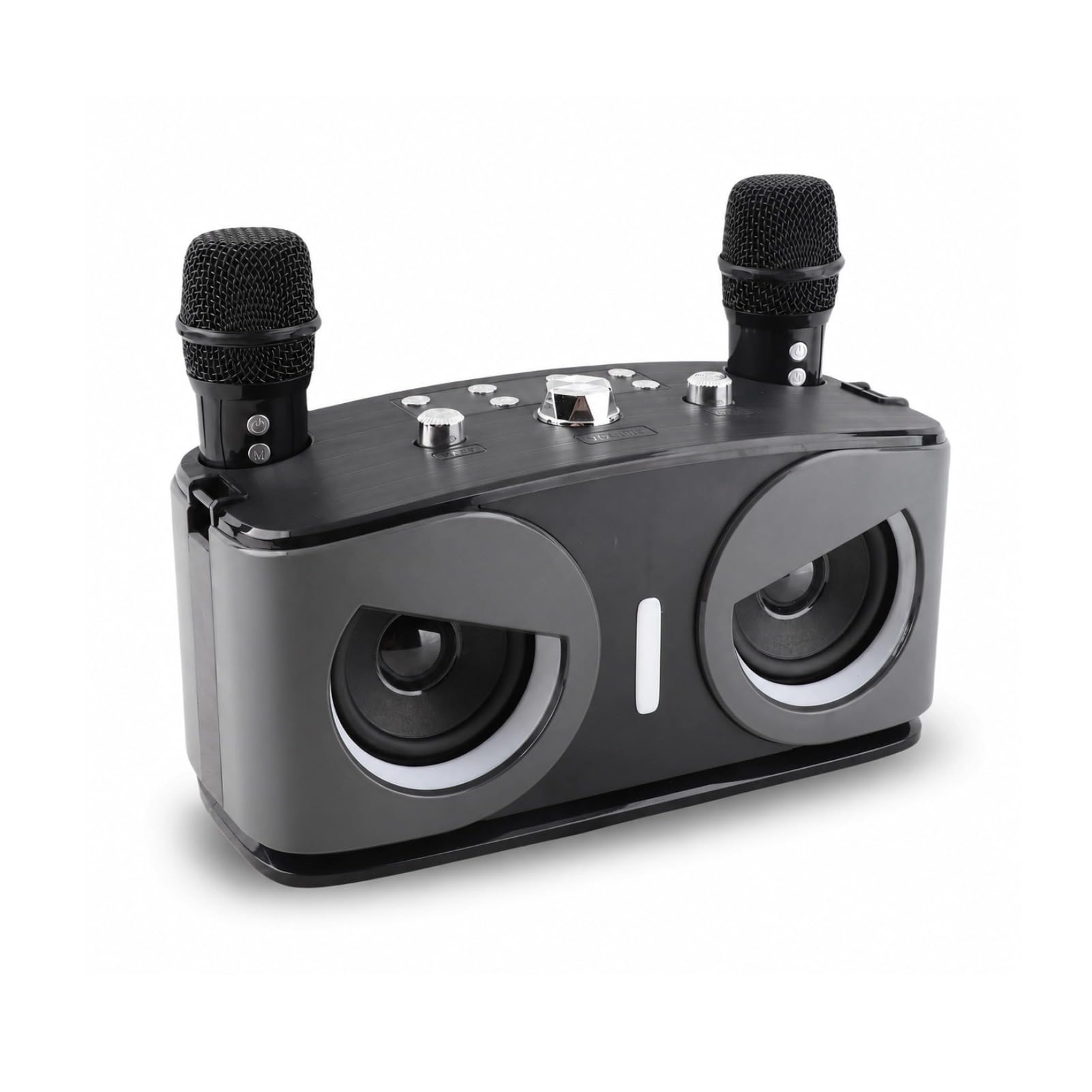 Dilwe Karaoke, altoparlante Bluetooth portatile con 2 microfoni wireless RGB effetti di luce per feste a casa all'aperto (grigio)