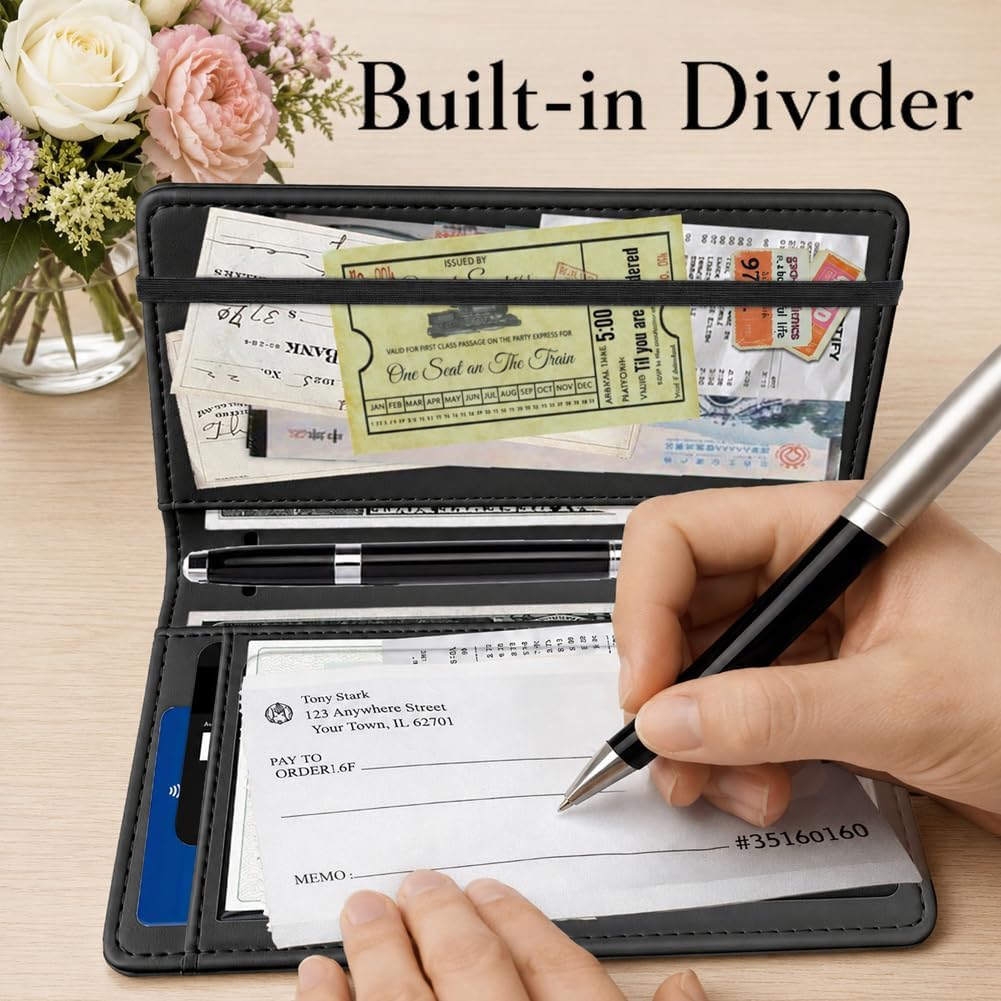 Leather Checkbook Cover for Personal Checkbook for Women Men image 4