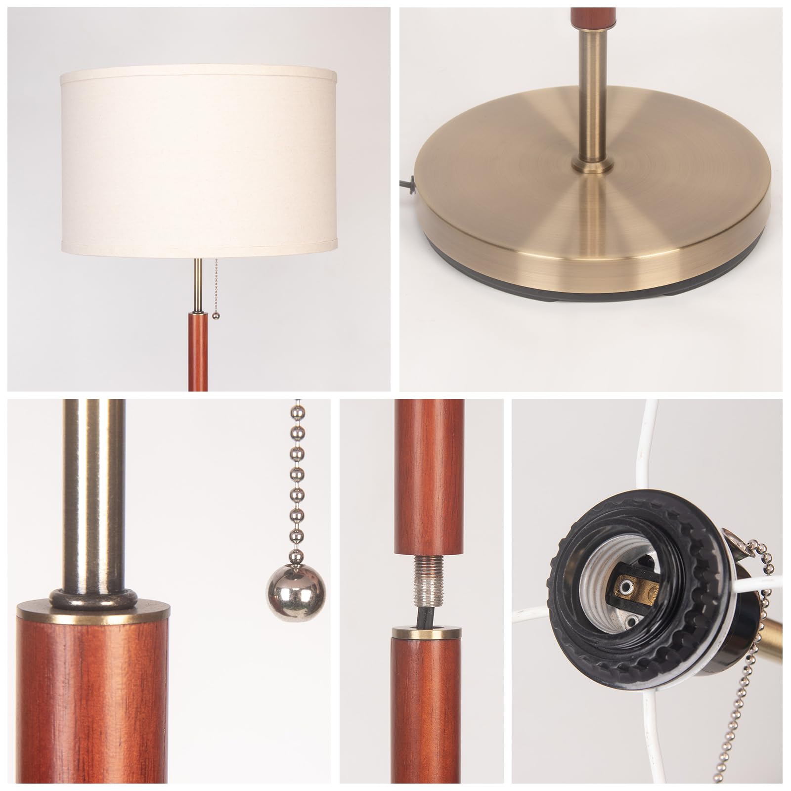 EDISHINE 62 Inch Mid-Century Modern Floor Lamps For Living Room, Retro Floor Lamps, Contemporary Wooden Standing Lamp With Chain Switch,Gold