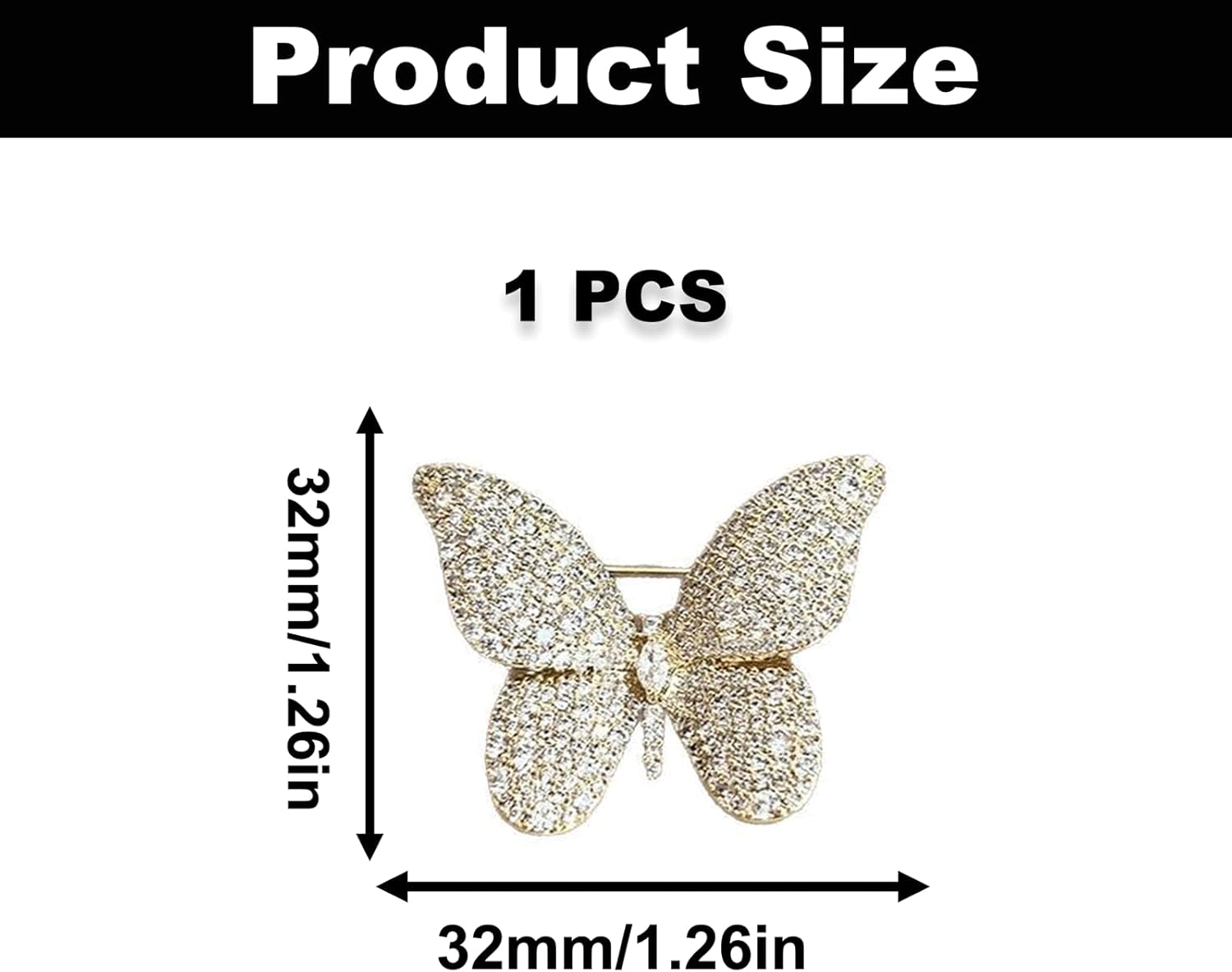 1PCS Butterfly Rhinestone Alloy Pin, Butterfly Shaped Brooch and Pin, Rhinestone Brooches Lapel Pins for Hats Scarf Tie Wreath Garments Decoration Accessories for Women - Image 2