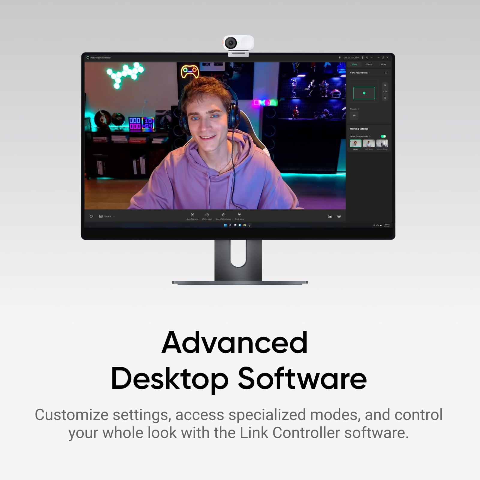 Insta360 Link 2C - 4K Webcam for PC/Mac, 1/2" Sensor, Auto Framing, HDR, AI Noise-Canceling Mic, Gesture Control for Streaming, Video Calls, Gaming, Works with Zoom, Teams, Twitch & More