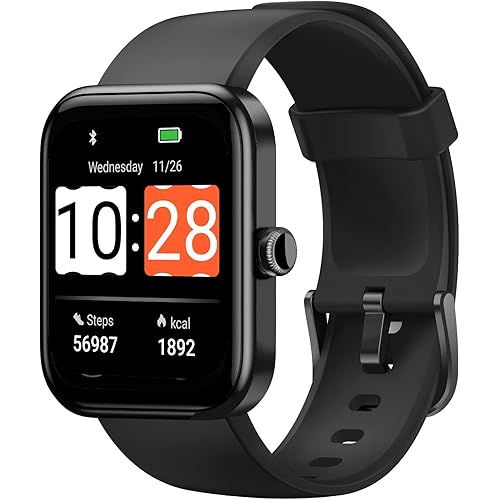 HAFURY Smart Watch, 1.69" Display Fitness Tracker, Blood Oxygen, Heart Rate, Microphone Built-in, Sleep, Stress Monitor, 5ATM Waterproof, Smartwatch for Android iOS Phone, Black