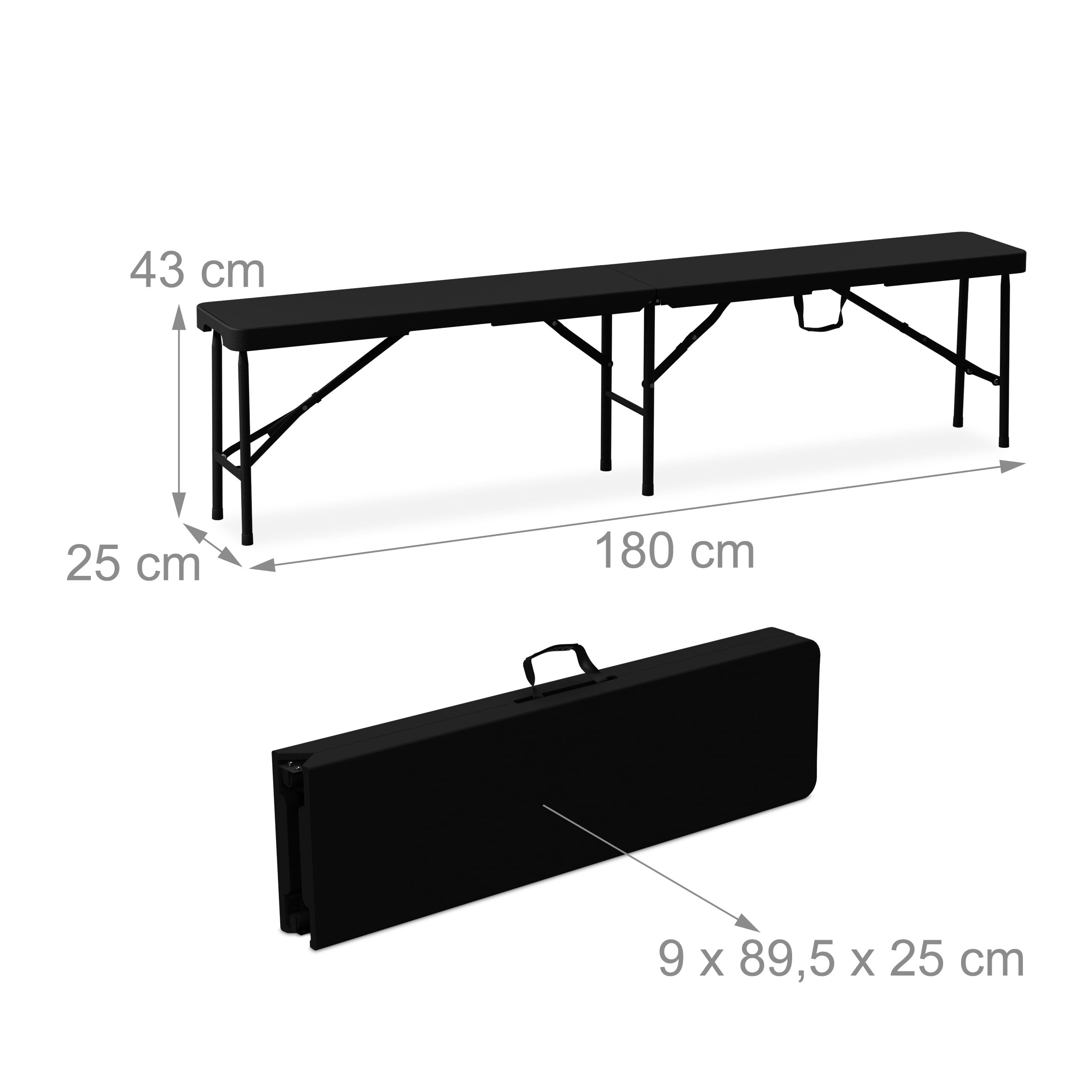 Relaxdays Tavolo da Birreria con Panche, Set da Giardino, Panchine e Tavolino Pieghevoli per Fiere, Lungo 180 cm, Nero