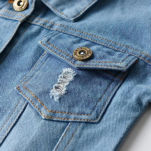 HENGAO Kids' Jean Jackets Toddler Boys Girls Turn-down Collar Ripped Denim Jacket4