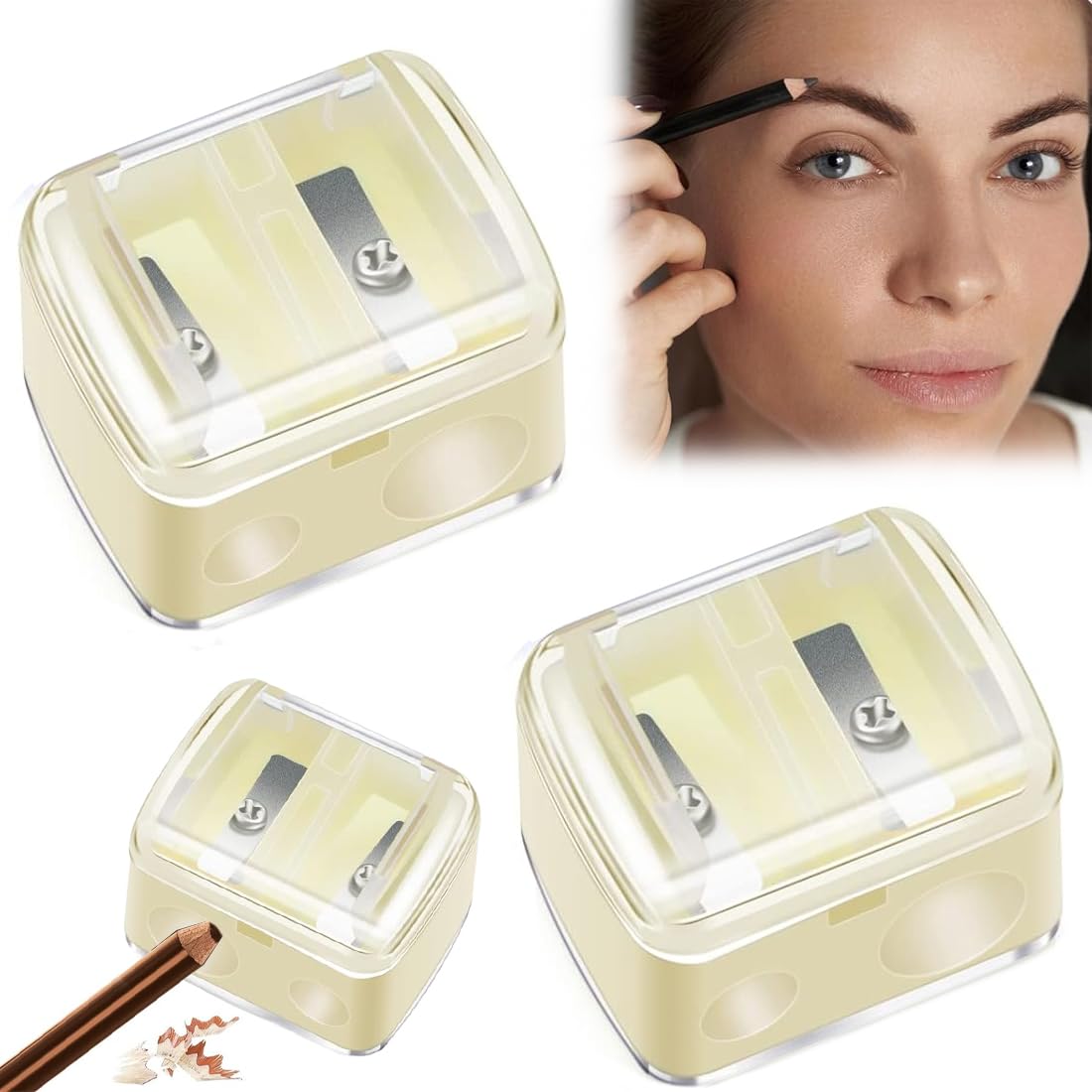 NHQZ 2 Pezzi Temperino matita occhi, Temperamatite di Bellezza, Temperamatite con serbatoio, Temperamatite trucco, Temperino matita labbra, Bianco