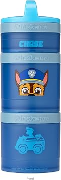 Whiskware Paw Patrol Stackable Snack Containers for Infants, Kids, and Toddlers, Durable Food Storage Containers for Daycare, Car, and Airplane Travel, Dishwasher Safe, Chase