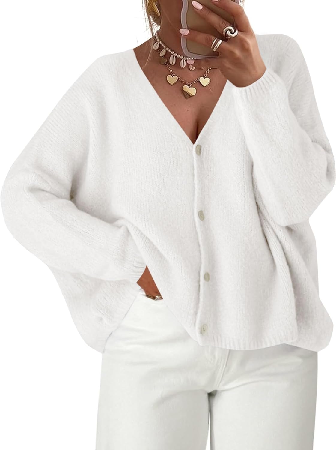 Saodimallsu Womens Oversized Cardigan Sweaters Open Front Button Down V Neck Sweater 2025 Winter Knit Outwear