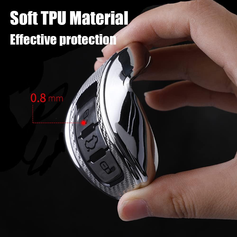 HIBEYO TPU Carbon Fiber Texture Car Key Fob Cover with Keychain fits for Car Key Case Cover Jacket Smart Remote Car Key Holder 3 Button Pink