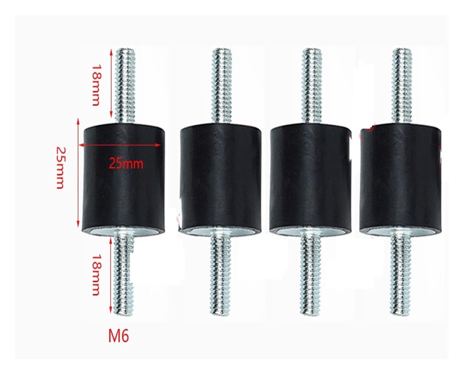 4er-Pack M6-Gummilager, Schwingungsdämpfer, zylindrische Stoßdämpfer mit 18 mm Gewinde(M6 25x25mm)