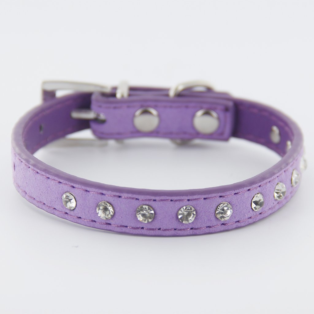 Collier Pour Chien/chchat En Strass Avec Nœud Papillon - Taille XS Réglable 7.9-9.8 Pouces, Microfibre, Violet - 7