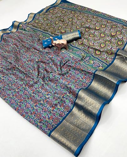 Image of Kashmiri Print Tussar Silk Saree for Women with Unstitched Blouse Piece for All Occasions