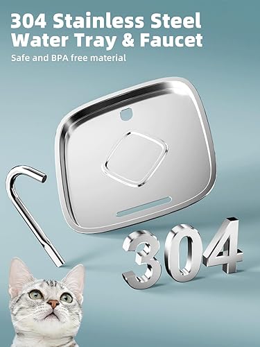 Miniatura 2 de Fuente de agua para gatos dispensador automático de agua para mascotas de 75 oz2.2 L para gatos con bandeja de agua de acero inoxidable 304 y grifo,