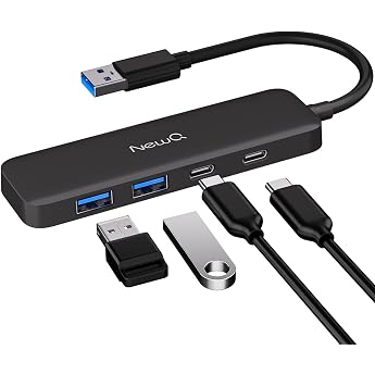 USB Hub with USB C Ultra Thin U-S-B 3.0 Hub with 2X U-S-B-A & 2X U-S-B-C Compact Adapter for Laptop PS4 Flash Drive HDD Xbox Printer Mouse Keyboard Computer Accessories - Lightweight & Portable