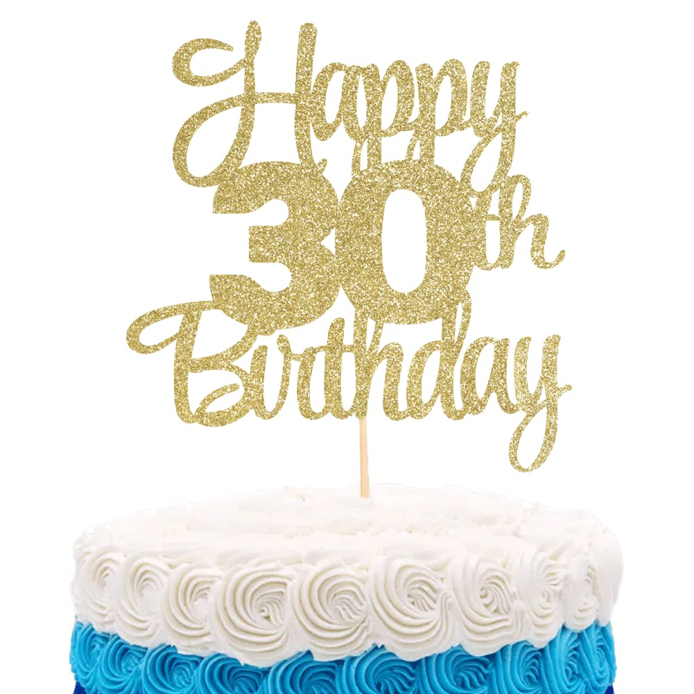 Happy 30th Birthday Cake Topper - 30th Birthday Cake Topper, 30 Birthday Topper, 30th Birthday, Gold Glitter 30th Birthday Cake Topper, 30th Birthday Party Decoration Supplies