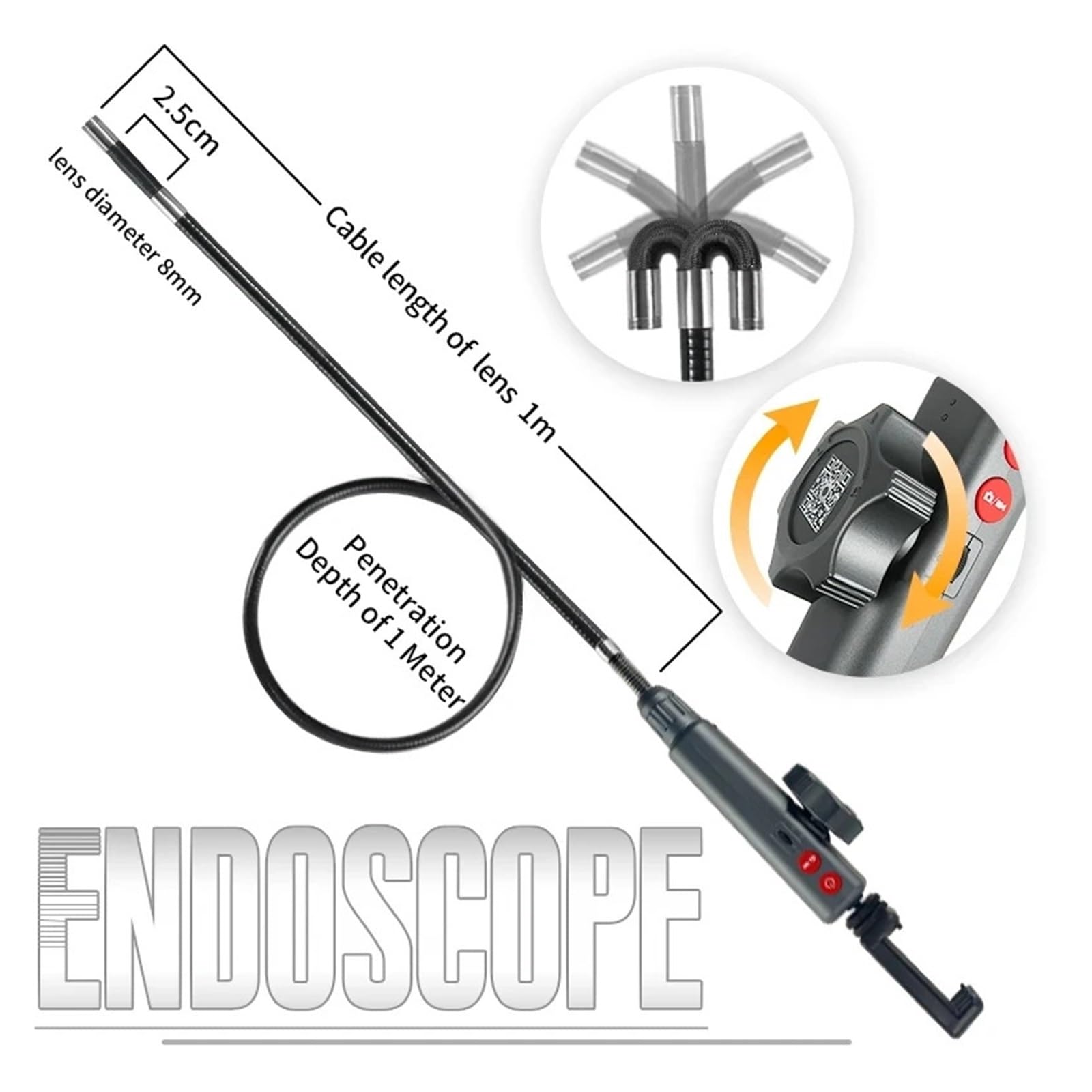 6,0 MM/8, MM 2, MP 180 Stopni Kierownica Endoskop Przemysłowy Samochody Boroskop Inspekcyjny Kamera Z 8 Diodami LED Wyraźniejszy Obraz Dokładniejsze Inspekcje(8.0mm USB)