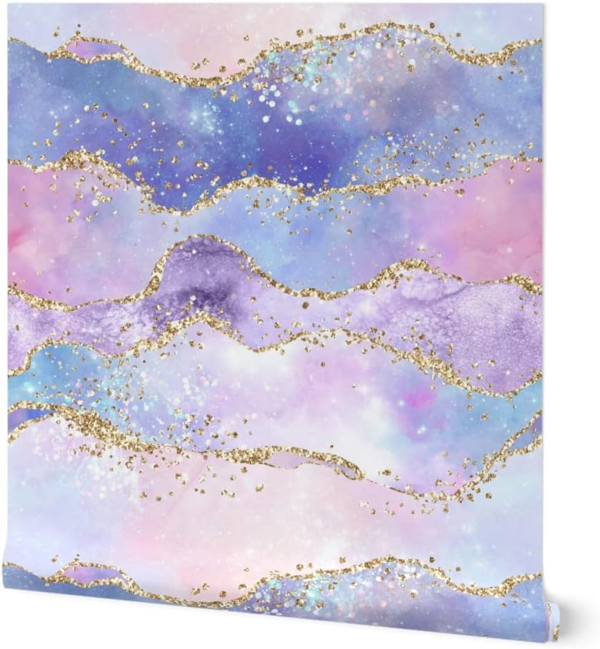 Spoonflower Peel & Stick Wallpaper 3ft x 2ft - Pastel Rainbow Watercolor Blush Pink Blue Purple Clouds Sky Custom Removable Wallpaper