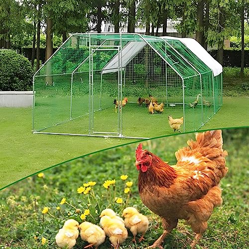 KIMORE Metal Chicken Coop with Run Walk-in Poultry Habitat, Large Duck Hen House with Waterproof & Anti-UV Cover for Backyard Farm Garden, Cage for Rabbits/Cats/Dogs(18.5\' L x 9.2\' W x 6.5\' H)