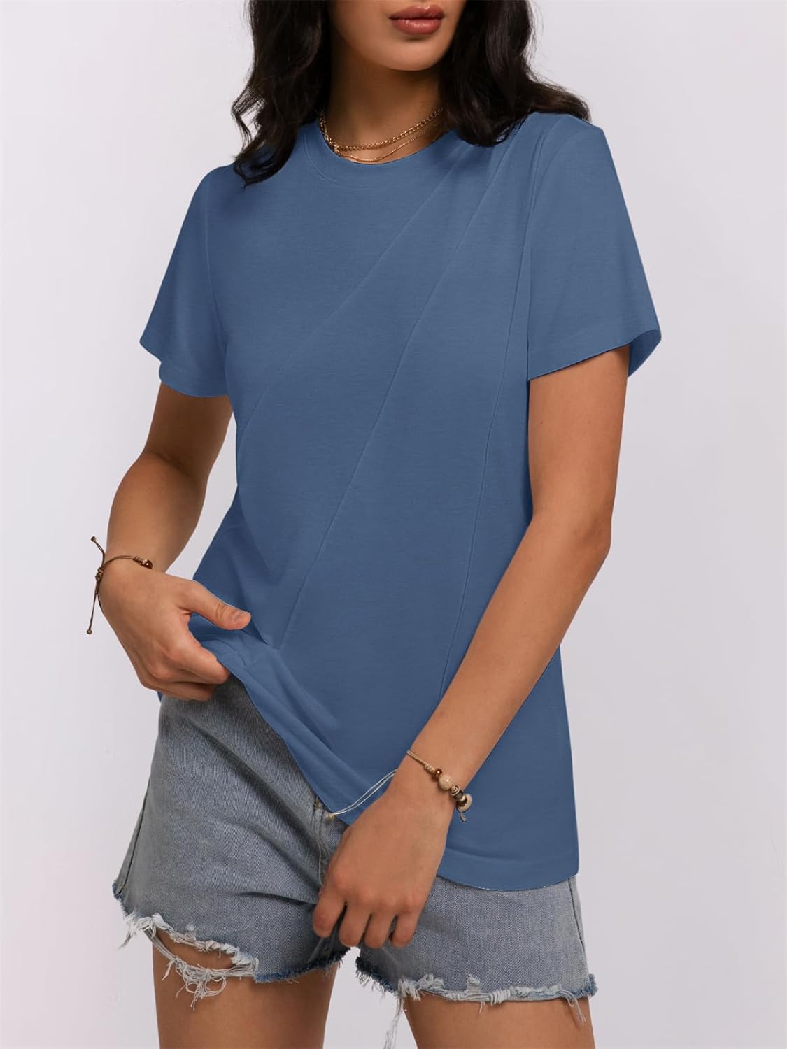Women's Short Sleeve Tops Pleated Crewneck Loose Fit T Shirt Business Casual Dressy Work Shirts 2026 Summer Blouses - Image 7