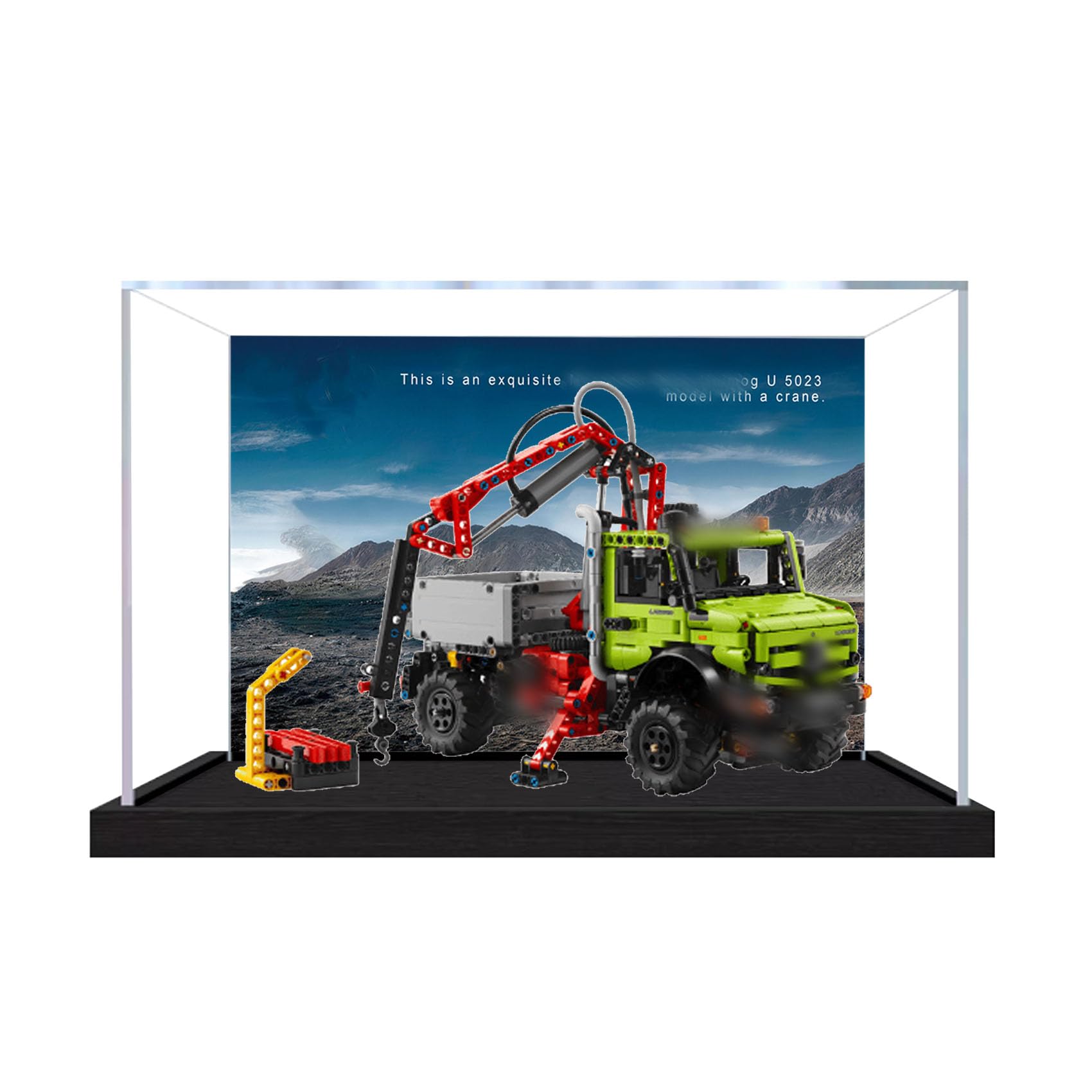 Acrylic Display Case for Le-go 42242 Crane Truck Model, Dustproof Display Box (display box only) (StyleA Background 3mm)