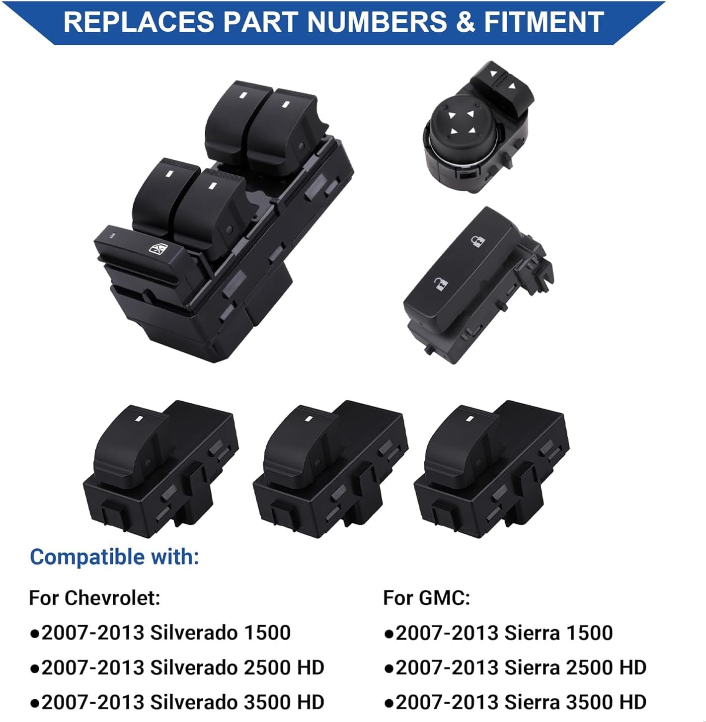 Obaee Power Window Switch & Door & Mirror Control Switch Button Compatible with Chevrolet Silverado/GMC Sierra 2007-2013, Replace OE 25789692, 22895545, 15804093, 22883768