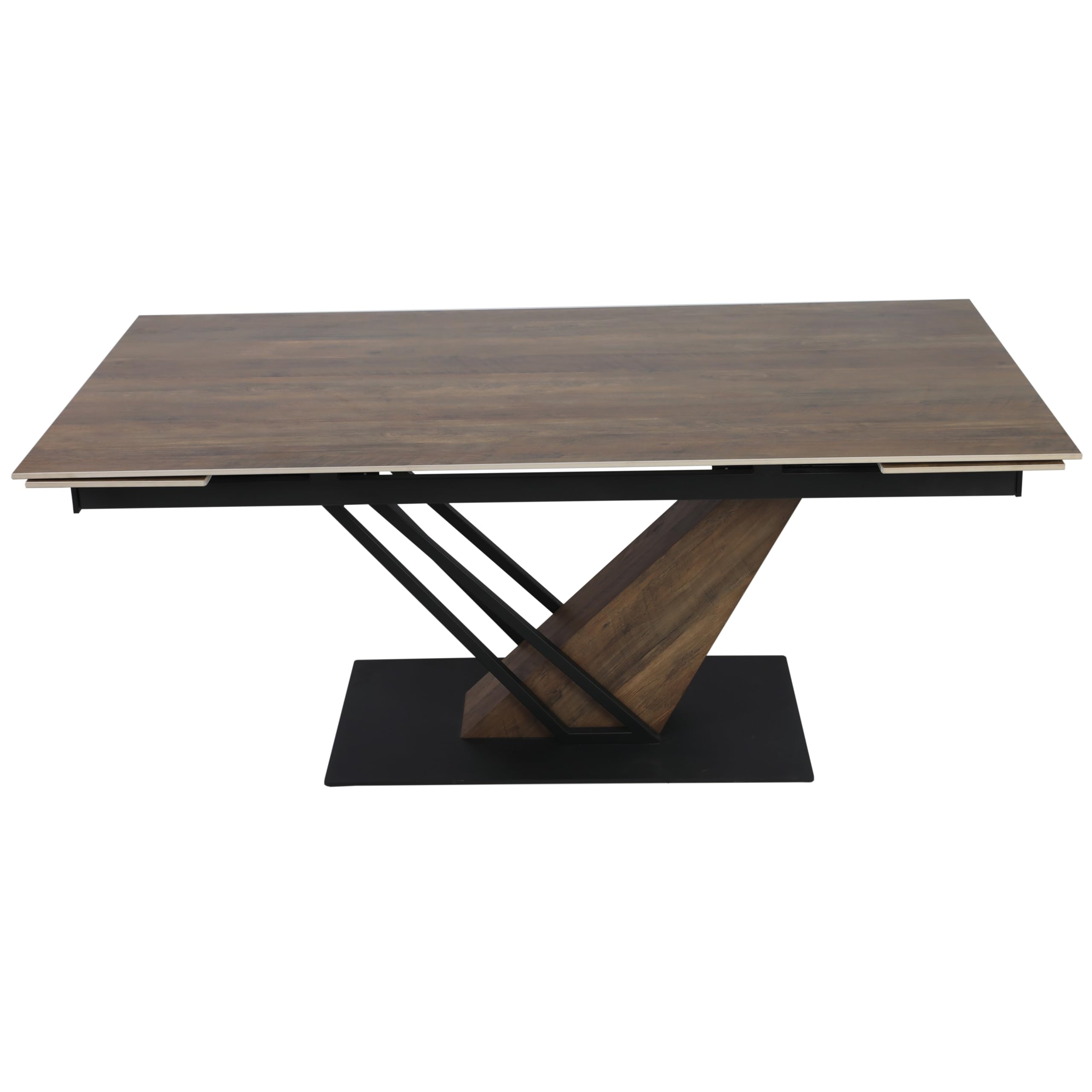 Casa Vital Marna Table de salle à manger extensible avec plateau en céramique aspect chêne 180-240 cm, 2 étagères, structure en métal avec revêtement en poudre, centre moderne, capacité de charge de