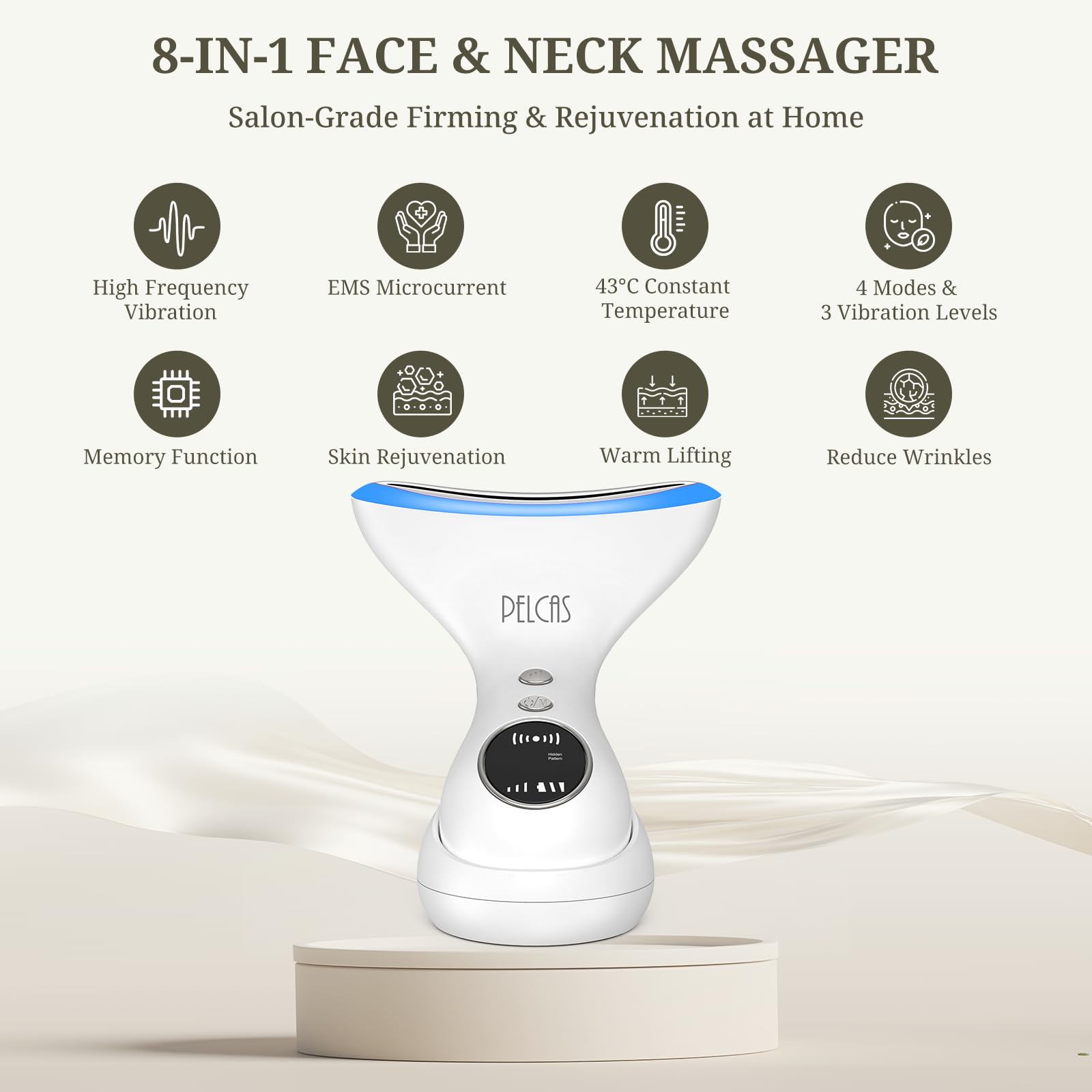 PELCAS Gesichtsmassagegerät Gegen Falten, EMS Gua Sha Elektrisch mit 43°C Wärme & 3 LED Modi, Anti-Aging V Shape Ergonomischer Face Massager mit Ladestation für Doppelkinn Entferner & Hautstraffung