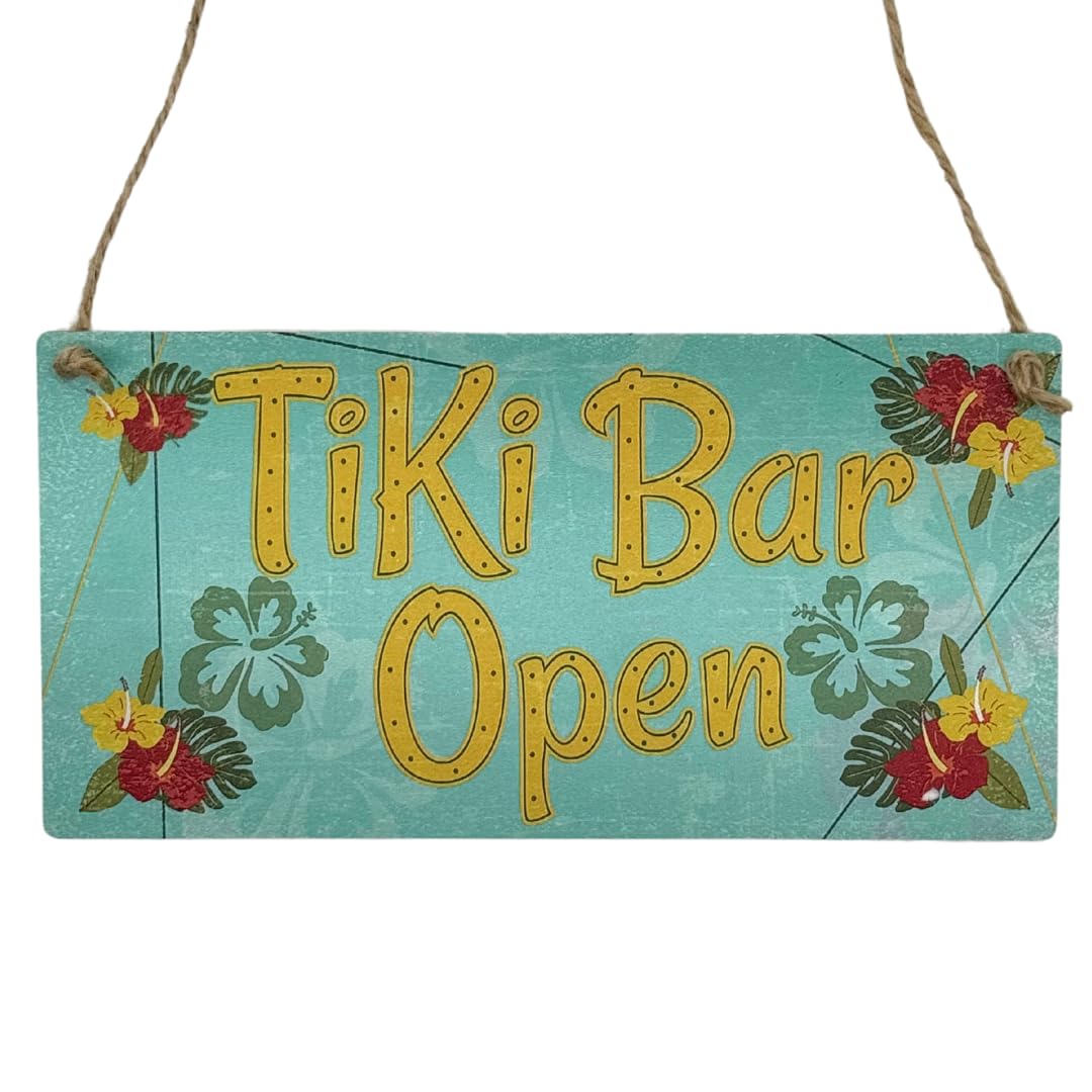 Second Ave Gift Company Turquoise Second Ave Tiki Bar Summer Wooden Hanging Rectangle Home Bar Pub Garden Sign Plaque