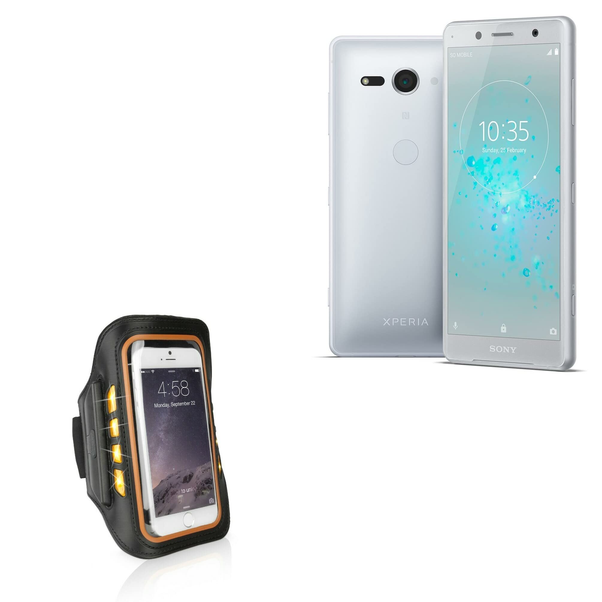 BoxWave Case for Sony Xperia XZ2 Compact (Case JogBrite Sports Armband, High Visibility Safety Light LED Runners Armband for Sony Xperia XZ2 Compact - Bold Orange