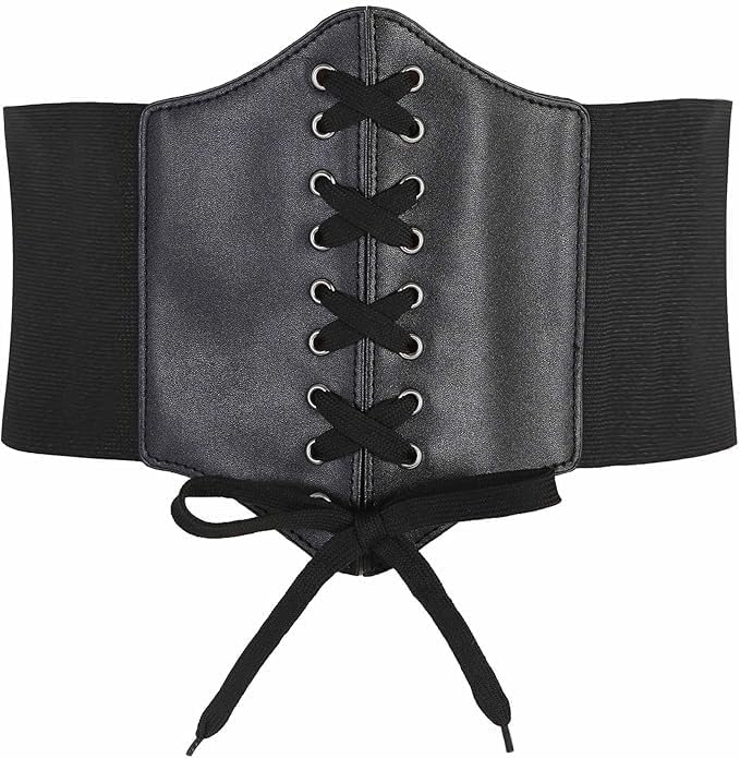 harshit enterprise Elastic Wide Waist Corset Belt for Women, Lace-Up Underbust Waspie, Black, Gothic Steampunk Pirate Halloween Costume Style-picture-3