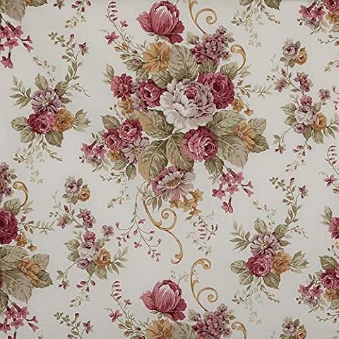 Kt KILOtela Printed Canvas Duck Fabric, Upholstering Furniture, Headboards, Accent Pillows, Handbags, Tote Bags, Aprons, Draperies, 100 cm Length x 280 cm Width, Flowers, Pink, Beige ─ 1 metre Cover