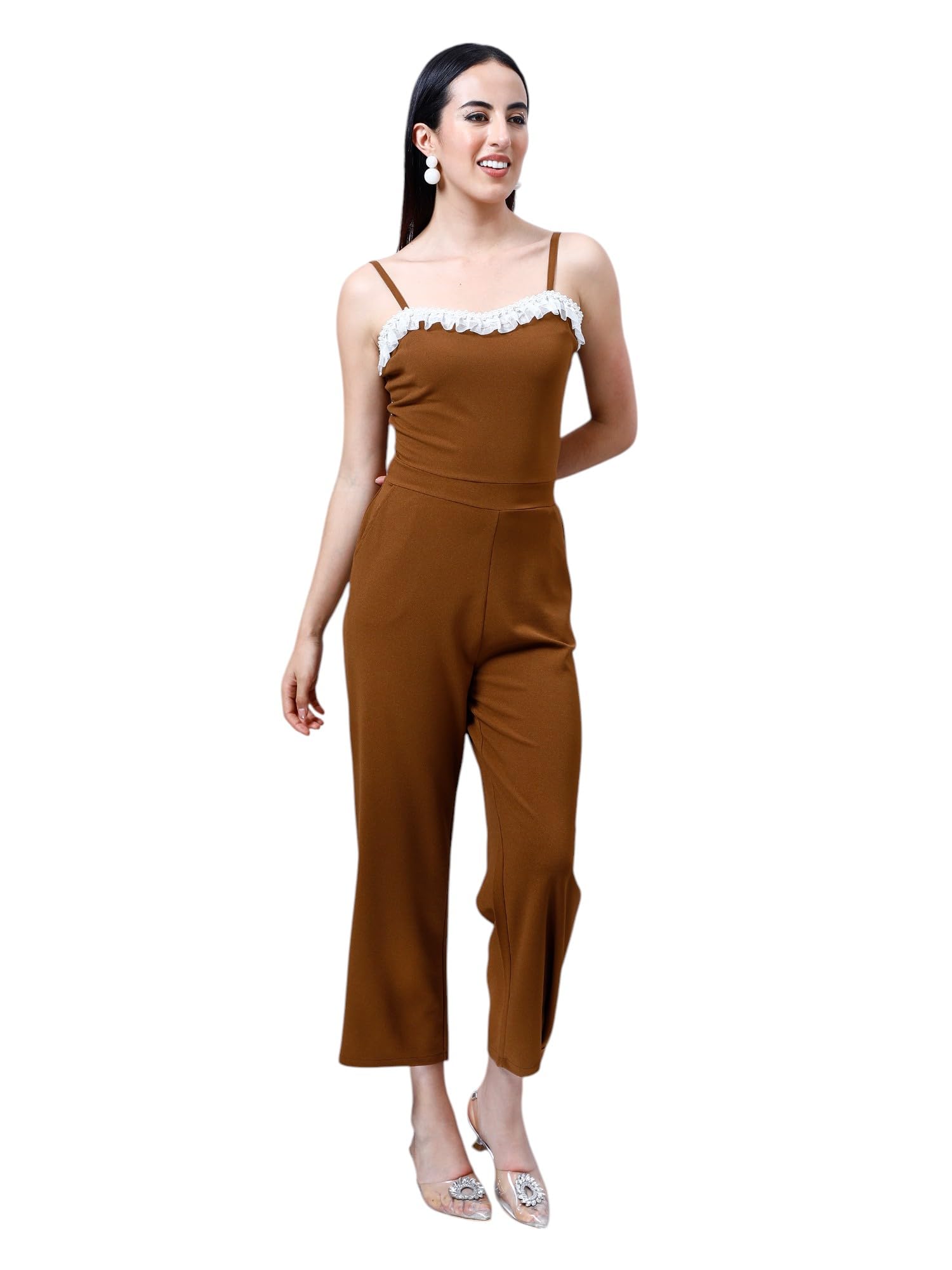 poshbery Brown Lace Embellished Jumpsuit-picture-19