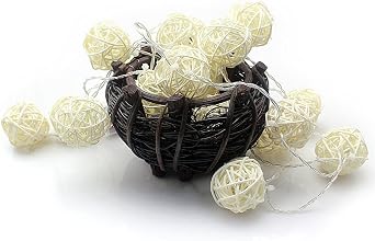 Globe Fairy String Lights, 2M/6.6ft 20 LEDs Rattan Ball String Lamp Indoor and Outdoor Decoration for Garden Party Christmas Wedding Interior Bedroom Wall as Photography Props Warm White