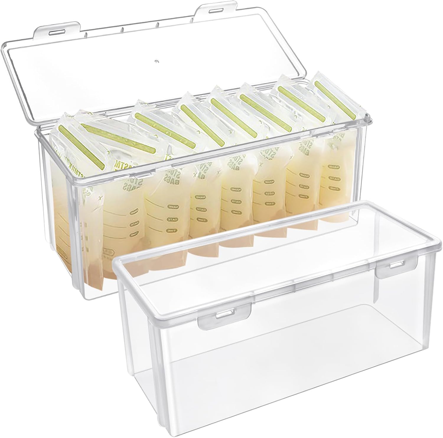 2 Pcs Reusable Plastic Milk Storage Containers for Fridge, Clear Refrigerator Organizer and Freezer Storage Bins