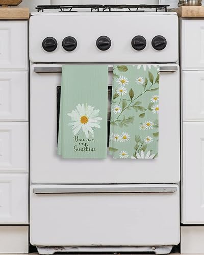 Miniatura 3 de Spring Summer You Are My Sunshine Daisy Wildflowers - Toallas de cocina verde oliva, 16 x 24 pulgadas, juego de 2 paños de cocina de algodón, paño