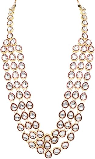I Jewels 3 Layered Traditional Gold Plated Dulha Kundan Mala Maharaja Haar/Groom Necklace For Men