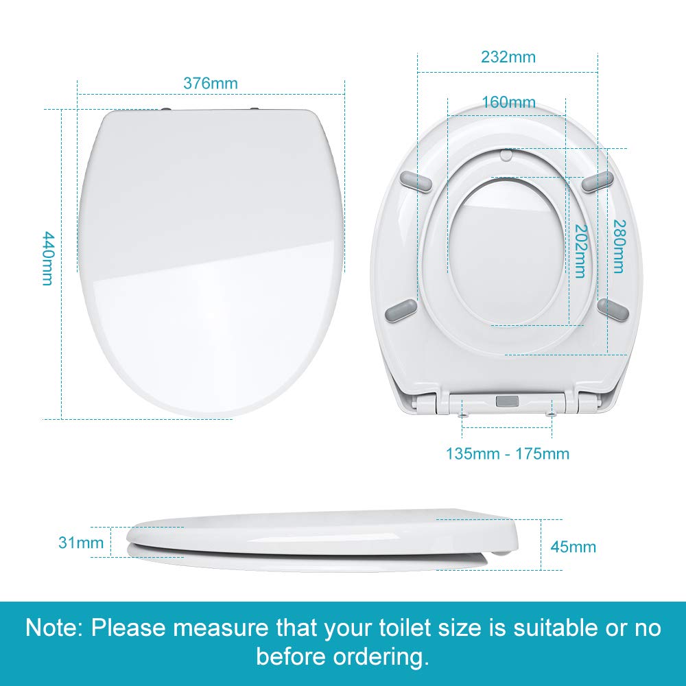 Copriwater, Sedile WC per Famiglie, Premium Tavoletta WC Universale 2 in 1 Adulti e Bambini, Chiusura Ammortizzata, Coperchio Rimovibile, Antibatterico, Facilitata Pulizia e Montare, Forma O, Bianco