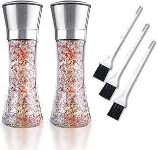 Set de Moulin à Poivre et Sel Manuel, 2 Pcs Moulin à Poivre Manuel avec Meule en Céramique Réglable Broyeur à Épices, Moulin pour Poivre, sel de mer, sel de l'Himalaya (Livré avec Brosse)